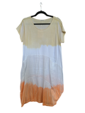 OS Linen & Knit Short Sleeve U Neck Midi Dress w/ Pockets