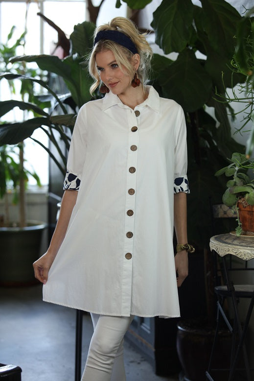 Solid White A Line KikiSol Jacket w/Buttons & Pockets