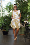 OS Linen & Knit Short Sleeve U Neck Midi Dress w/ Pockets