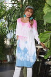 OS Cotton/Linen Long Sleeve Short Tie Dye Top/Dress