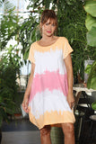OS Linen & Knit Short Sleeve U Neck Midi Dress w/ Pockets