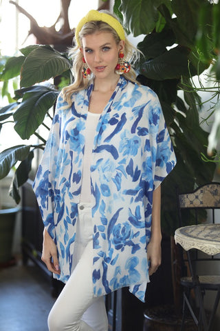 White Blues Floral Cotton Modal Scarf