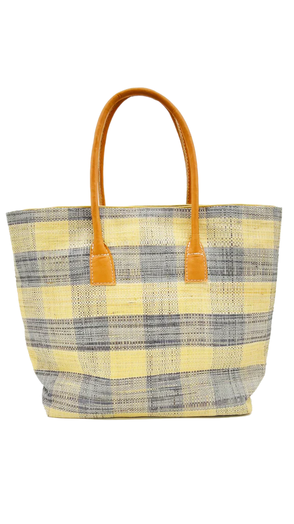 Shebobo Nador Gingham Zippered Straw Tote Bag