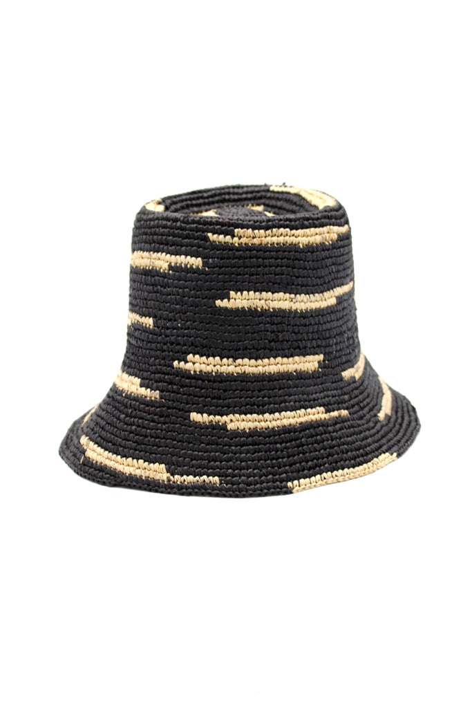 Shebobo Taylor 3" Brim Crochet Bucket Straw Hats with Zebra Stripe