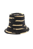 Shebobo Taylor 3" Brim Crochet Bucket Straw Hats with Zebra Stripe