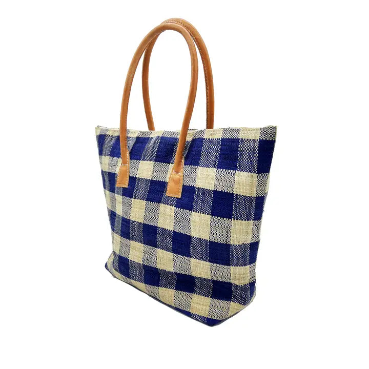 Shebobo Nador Gingham Zippered Straw Tote Bag