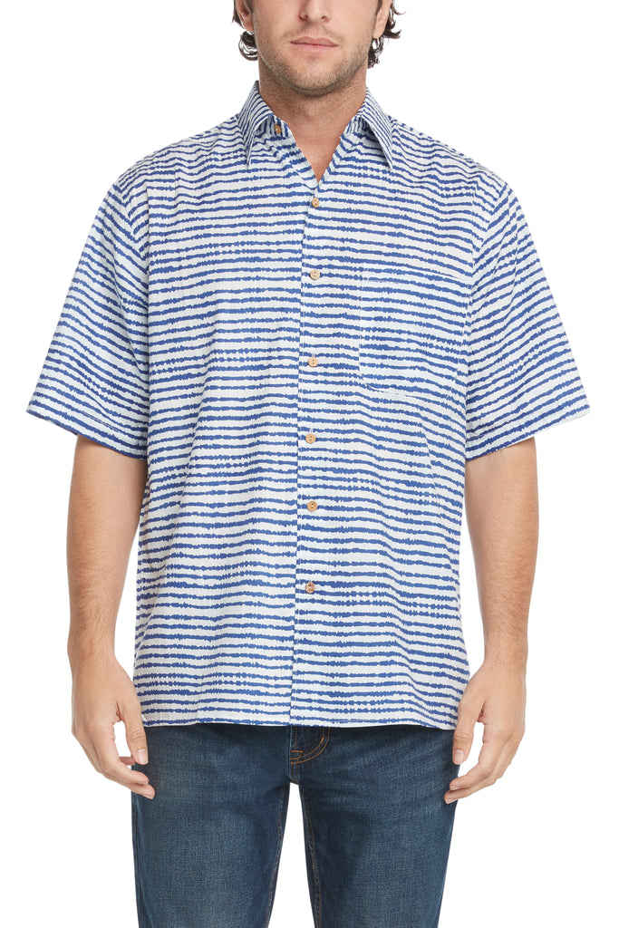 Men's Simpatiko Royal Blue Striped Ibiza Short-Sleeved Button Down Shirt