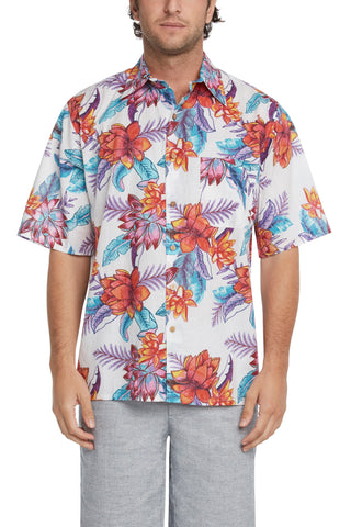 Men's Painted Floral Short-Sleeved Button Down Shirt