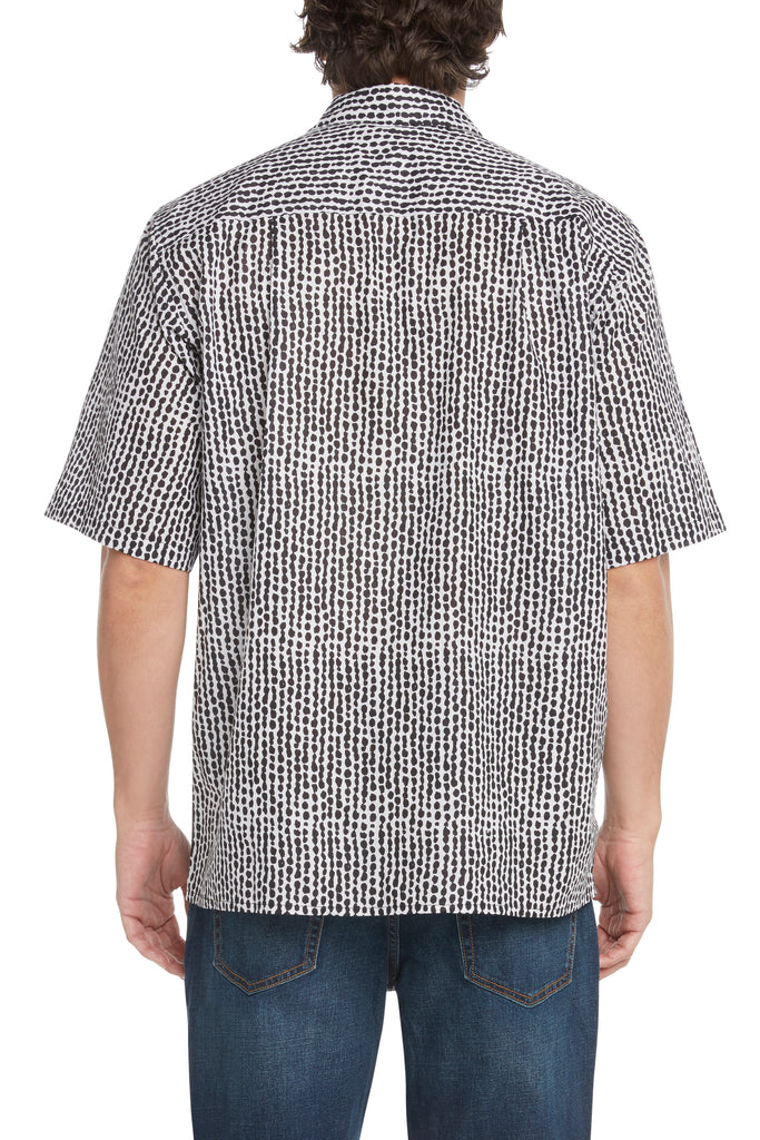 Men's Simpatiko Black Striped Dots Short-Sleeved Button Down Shirt