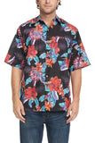 Men's Black Back and Multi Painted Floral Short-Sleeved Button Down Shirt