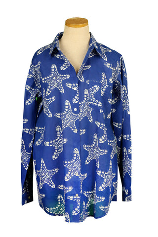 Royal Blue and White Starfish Button Down Shirt