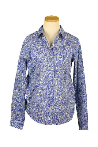 Royal Blue and White Paisley Button Down Shirt