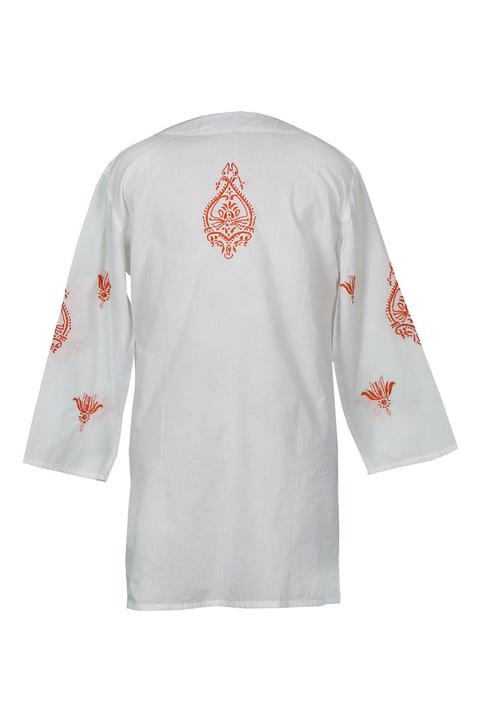 Orange and White Abstract Embroidered Tunic