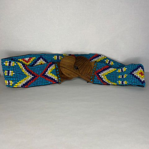 Beaded Belt With Wood Buckle
