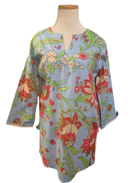Gray Blue Indian Floral KikiSol Tunic