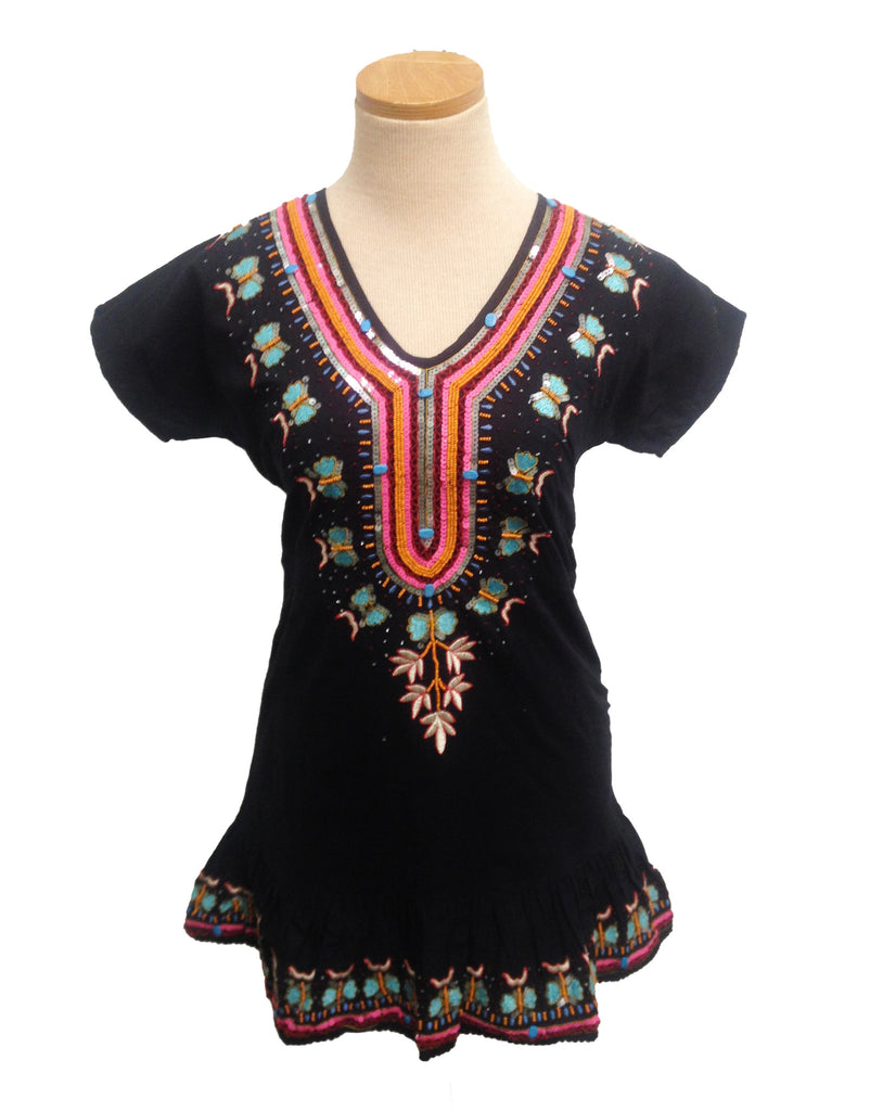 Black Butterfly Embroidered and Beaded Tunic