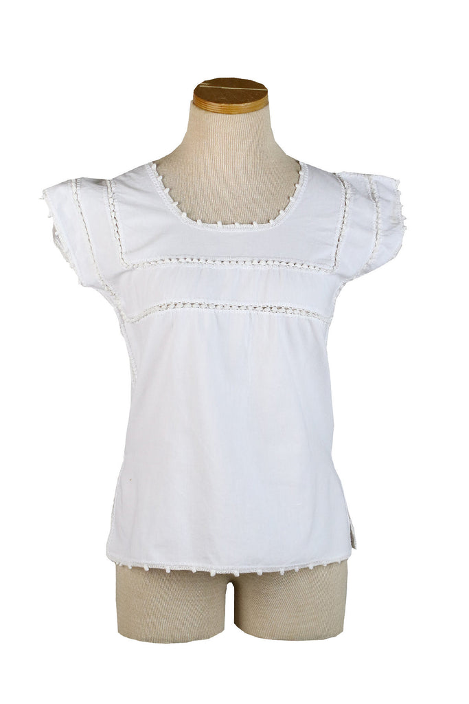 Mexican Hand-Crochet Short Sleeved top with Top Stripes