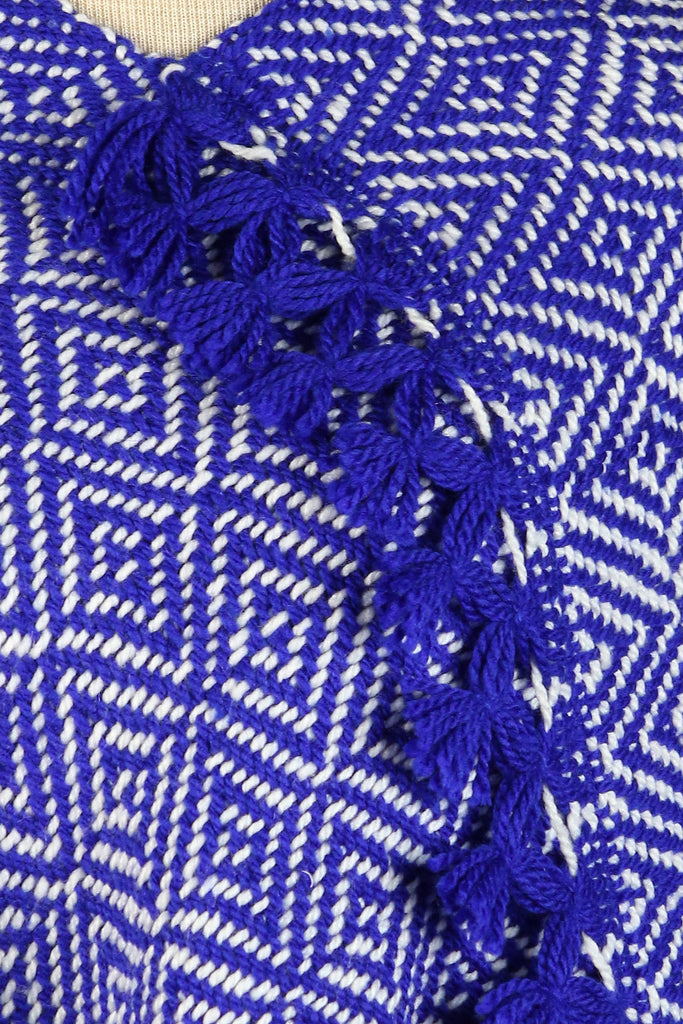 Hand-Knit Purple Blue and White Poncho