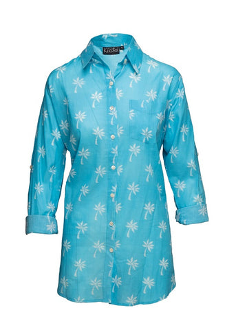 Turquoise Palm KikiSol Boyfriend Shirt